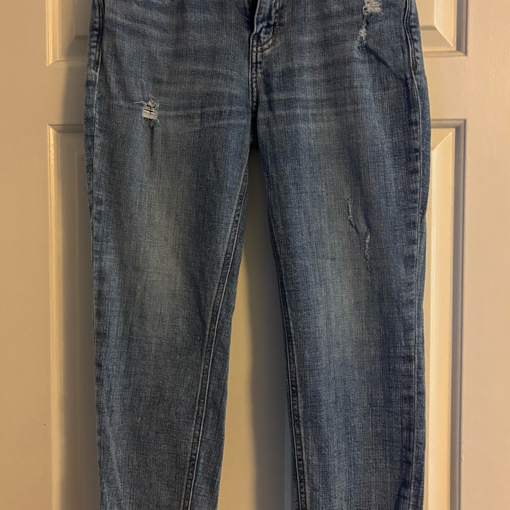 Blue Boyfriend Jeans with Distressed Details